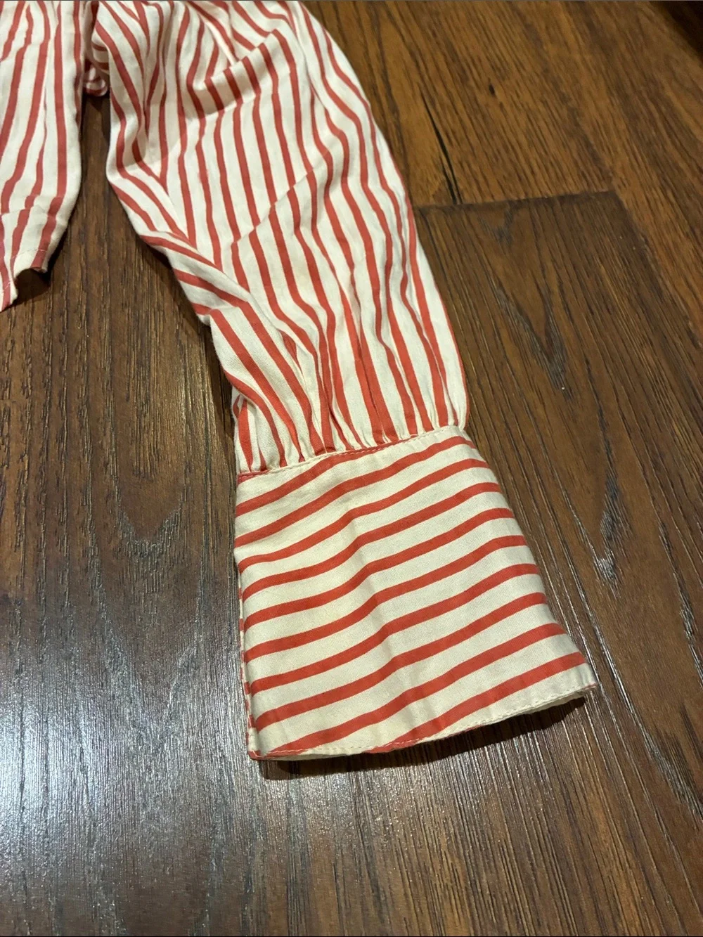 Free People Red and White Striped Cropped Button-Down Shirt